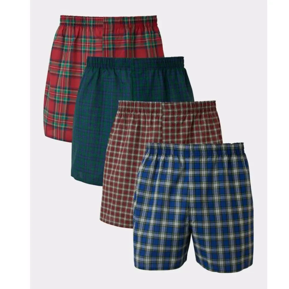 Hanes Ultimate Big Man Woven Boxers 4-Pack 2XB NIP Plaid Cotton Tagless